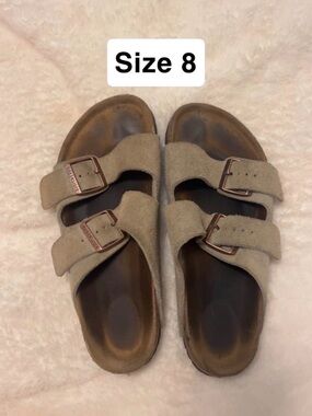 Birkenstock Arizona Suede Double Strap Sandals - Beige